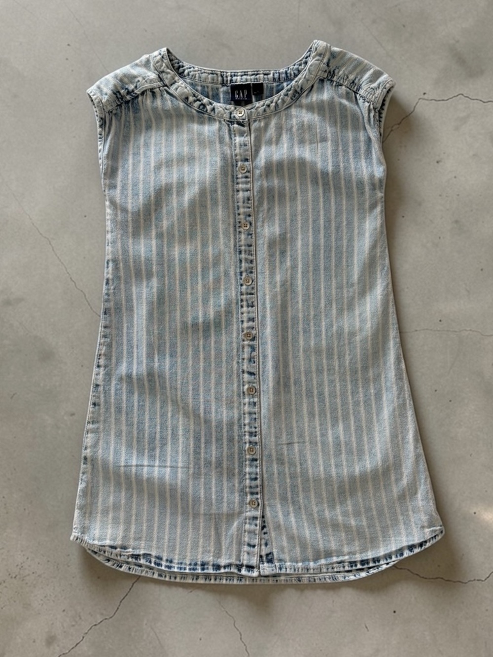 GAP Light Blue and White Striped Sleeveless Button-Front Dress